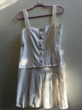 White Button design Top with attached Pleated Skirt